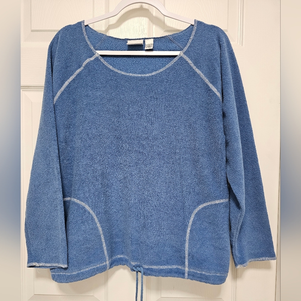 Spa By Chicos Women's Blue Terry Lounge Top And Pant Set CUTE!
